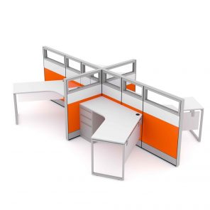 Render of 4-Person 120 Degree Cubicle Workstations