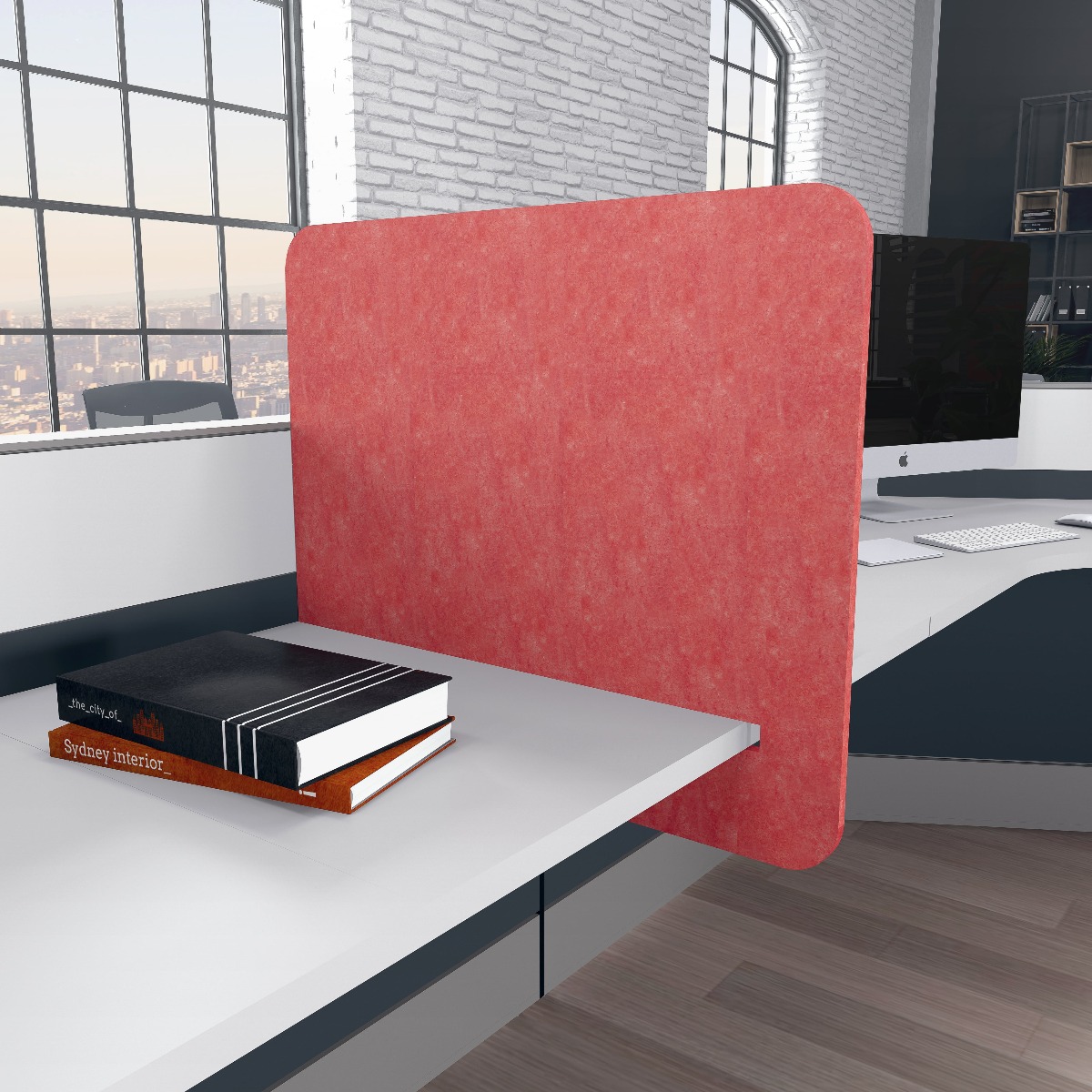Render of eSCAPE Slide-On Acoustic Desk Privacy Screen