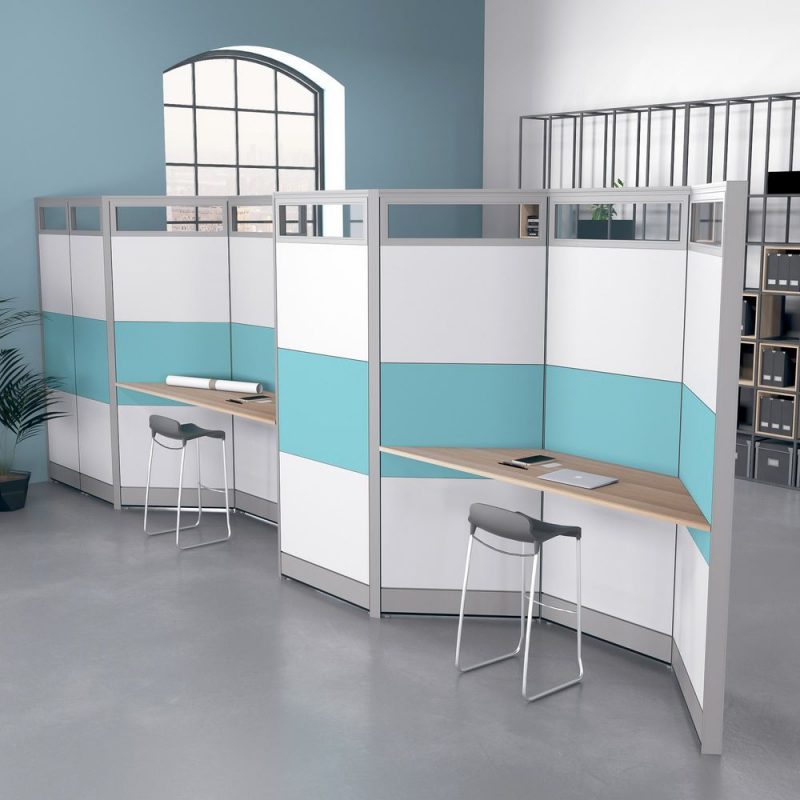 Render of Freestanding Office Divider Wall with Workstations, Touchdown Spaces