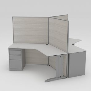 Render of Modern 120 Degree 3-Person Workstation