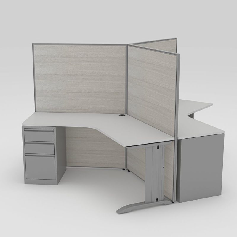 Render of Modern 120 Degree 3-Person Workstation