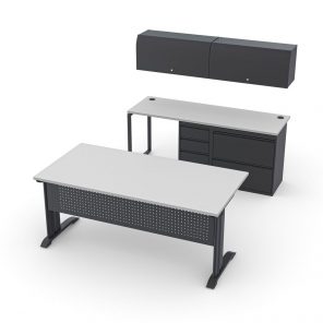 Render of Executive Desk Suite with Overhead Bin