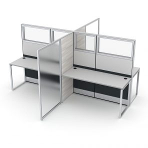 Render of Glass Top Cubicles with Workstations