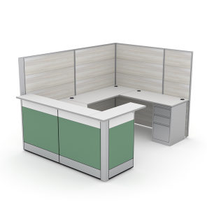 U-Shaped Reception Cubicle with Transaction Tops SAPslim Cubicle System Sapphire Cubicle System