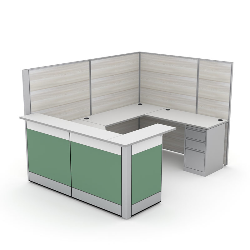U-Shaped Reception Cubicle with Transaction Tops SAPslim Cubicle System Sapphire Cubicle System