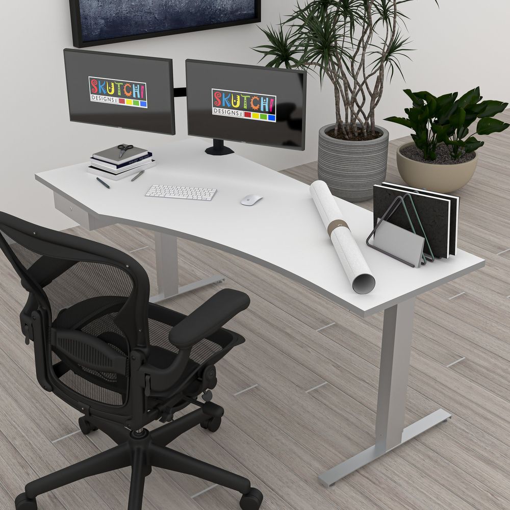 Render of Modern Sit-to-Stand Desk with Drawer