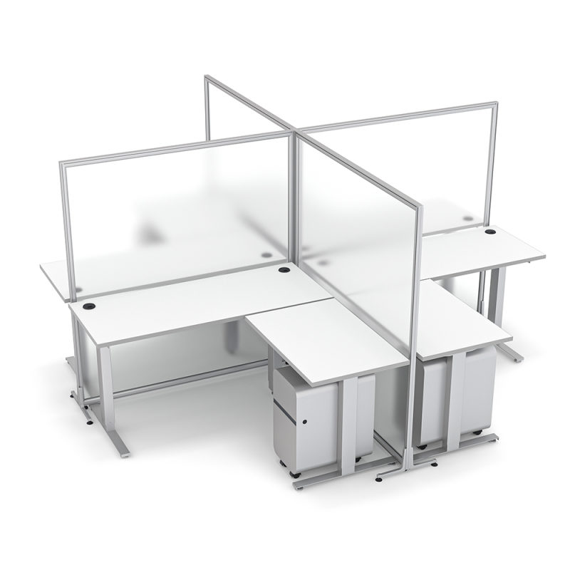 4 Person L-Shaped Cubicle With Mobile Storage