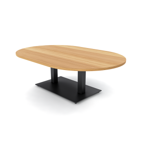 45x70 driftwood racetrack coffee table with matte black double post base.