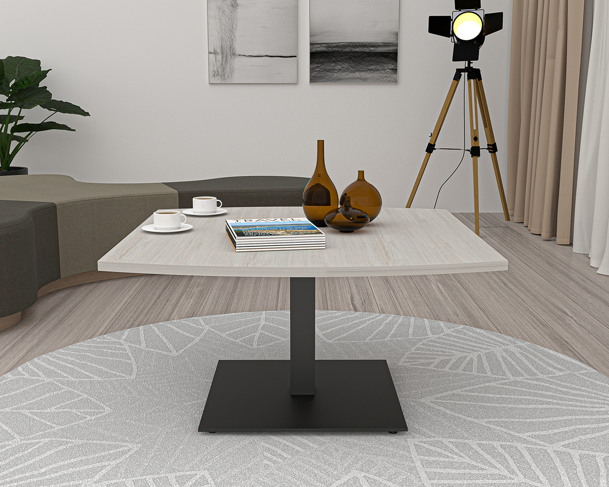 Harmony coffee table with single post square base