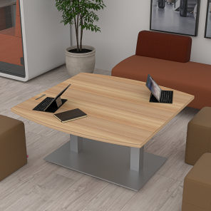 Harmony coffee table with double post base.