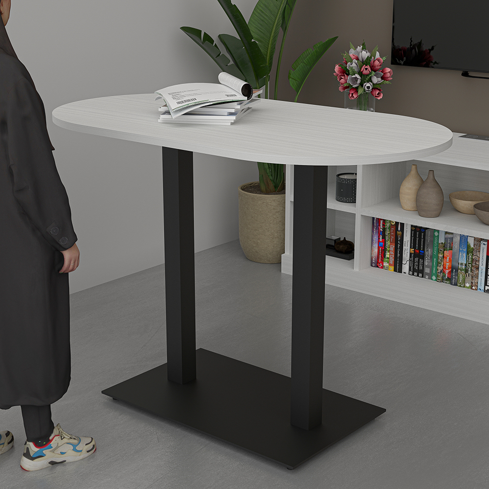 Harmony series racetrack table with standing height double post base