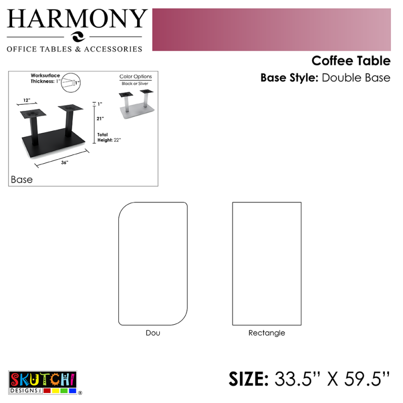 Coffee Table 34x60 Double Base Spec Sheet