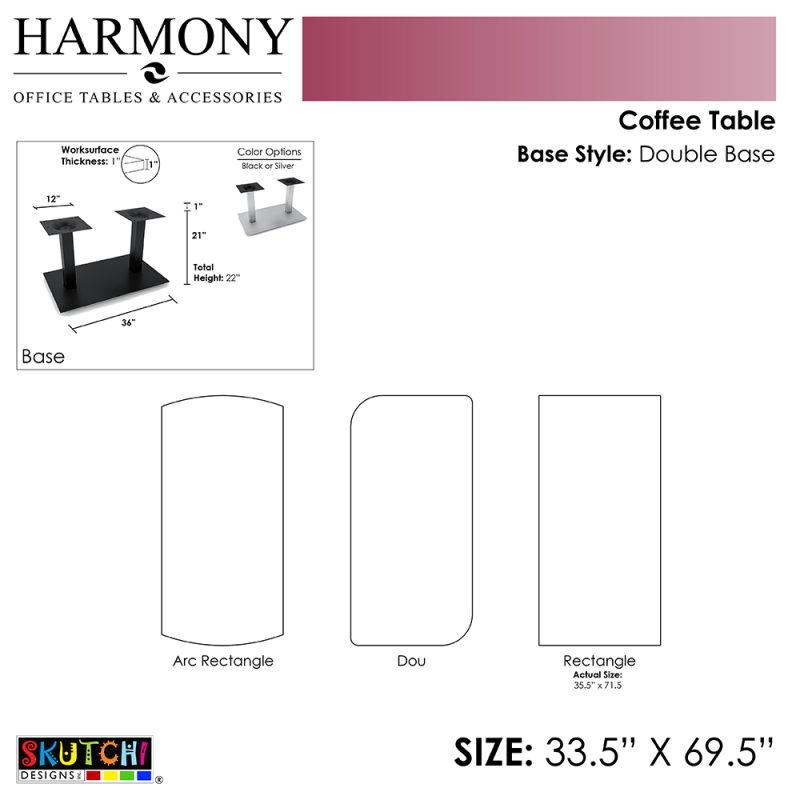 Coffee Table 34x70 Double Base Spec Sheet