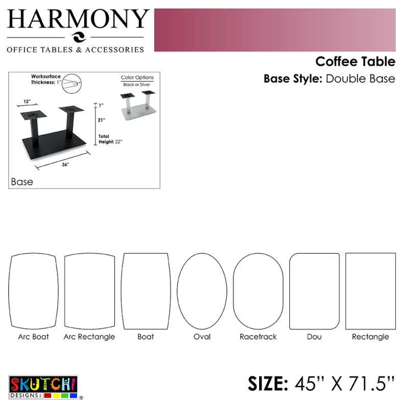 Coffee Table 45x72 Double Base Spec Sheet