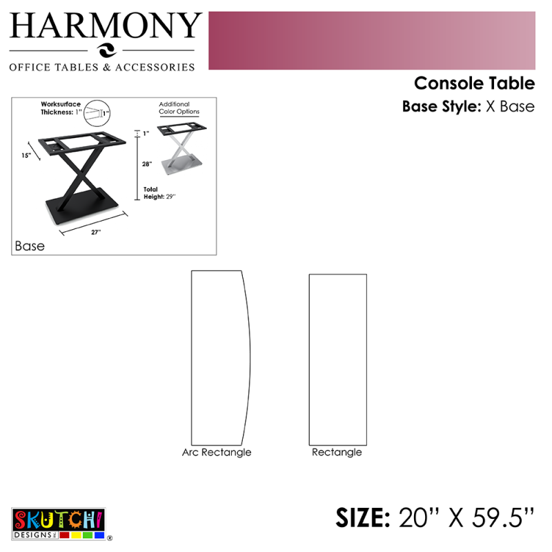 Console Table 20x60 X base Spec Sheet