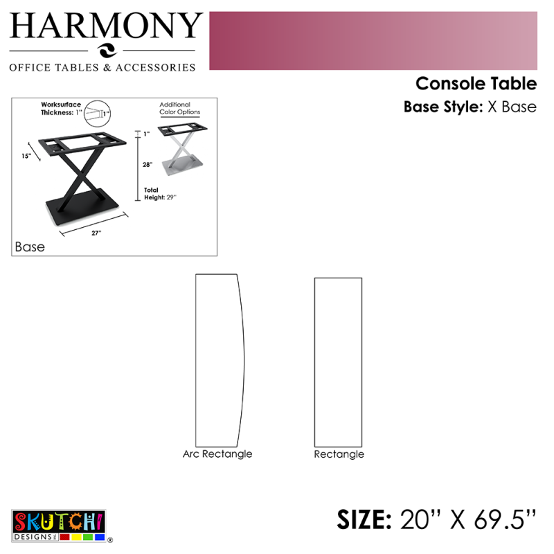 Console Tables 20x70 With X Base Spec Sheet