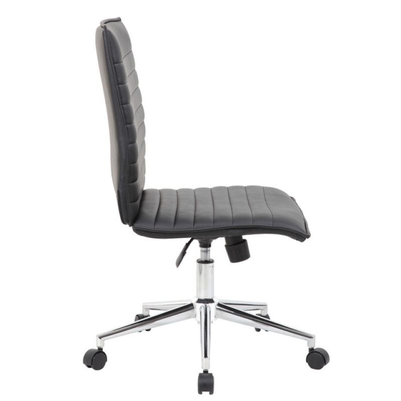 Mid Back Executive Chair Armless Ribbed Vinyl Black Side