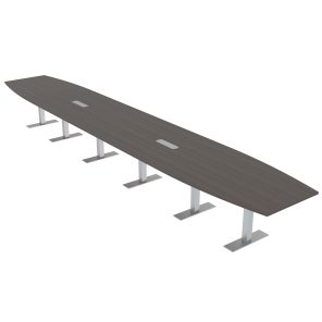 22 ft conference table featuring 2 rotating electrical modules with silver T bases