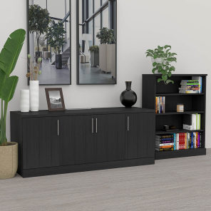 Sol Storage Bundle 4 Door Credenza And Bookshelf